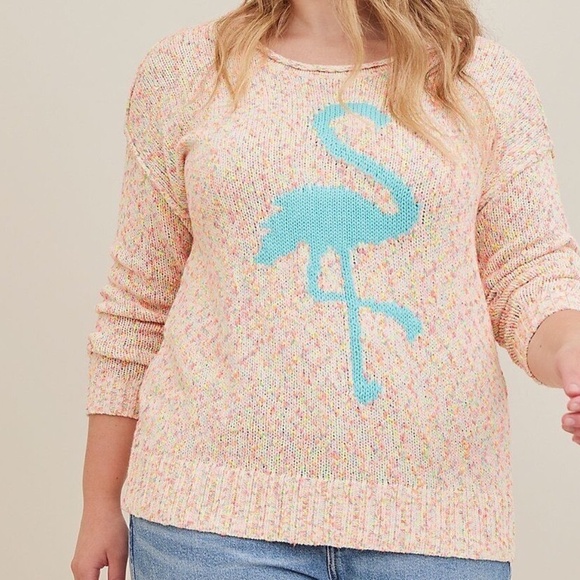 Flamingo Sweater Pullover-Torrid Women's Size 1X/14-16 Cotton Blend PeachBlue - Picture 1 of 12